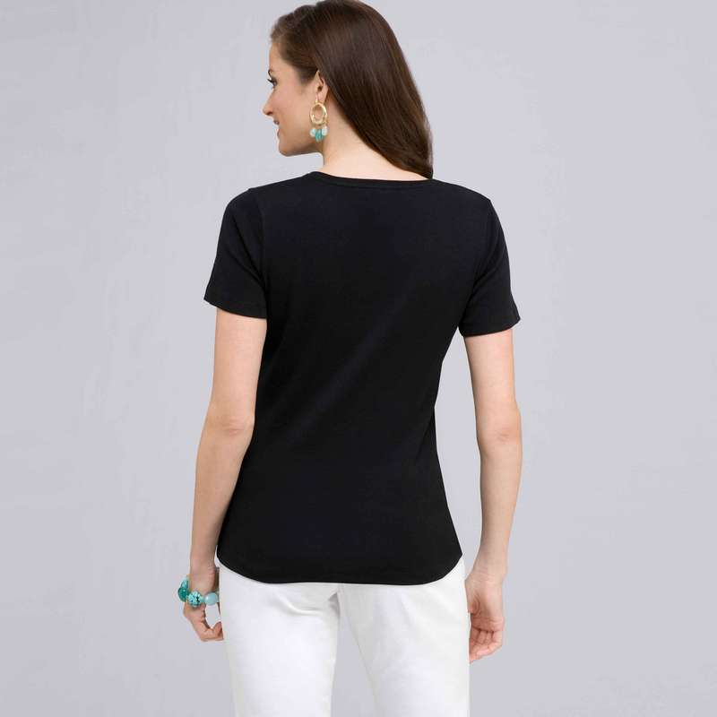 Short Sleeve V-Neck Tee, Black, large image number 1